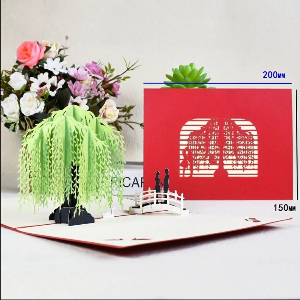 Bundle of 3 'Willow Love' Unique 3D Pop Up Card